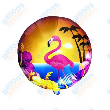 Ballon Flamant Rose Plage et Hibiscus, décoration ballons anniversaire et soirée tropicale.