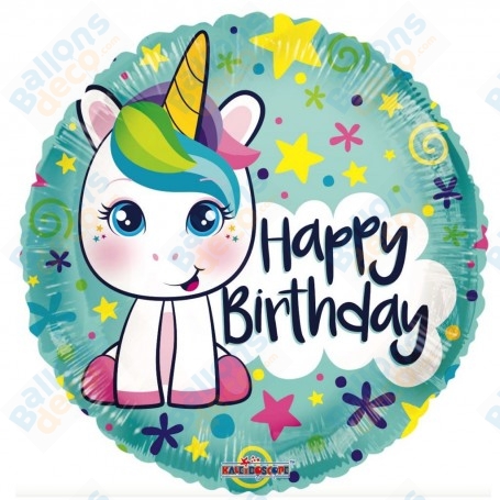 Ballon Licorne Happy Birthday Bleu - Anniversaires 