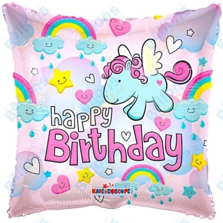 Ballon Licorne Happy Birthday Rose Pastel, décoration ballons anniversaire, Unicorn