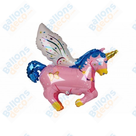 Ballon Licorne Rose Ailes Flexmétal, décoration ballon anniversaire.