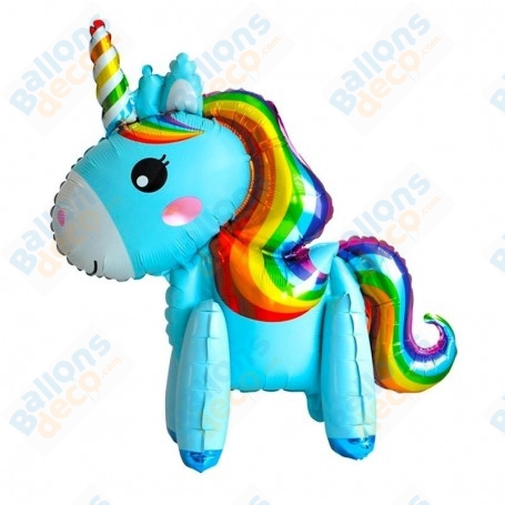 Ballon Licorne Bleu Arc-en-ciel Air, décoration de tables anniversaire.