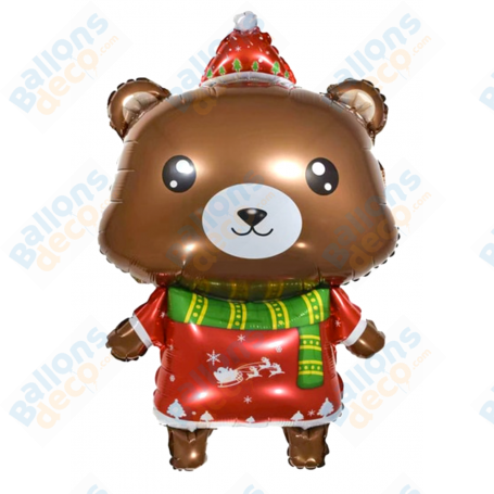 Ballon Ourson de Noël Marron, décoration ballon de Noël et vitrine de magasin.