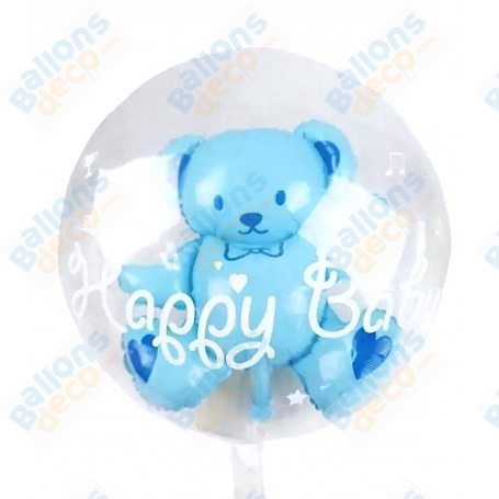 Ballon Happy Baby Ourson Bleu, à L'intérieur, décoration baby shower Garçon.