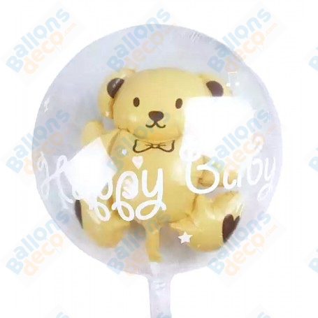 Ballon Happy Baby Ourson  Beige à L'intérieur, décoration Ballon Baby shower, fille et garçon.