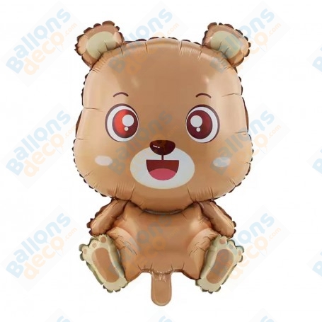 Ballon Ourson Mignon Beige, décoration ballons baptême d'enfant.