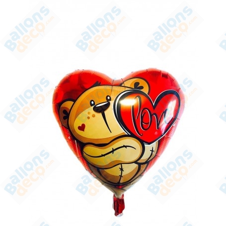 Ballon Coeur Ourson Love, Décoration ballons St-Valentin.