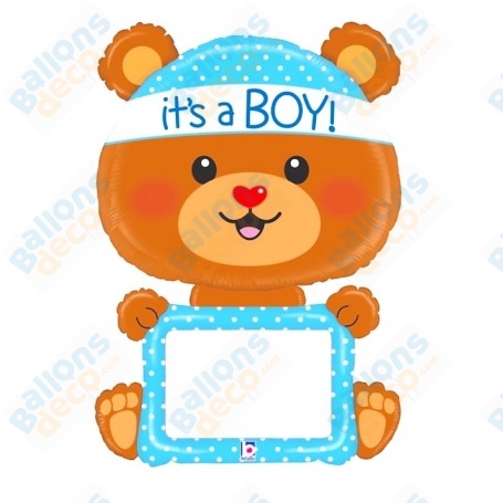 Ballon Ourson Bleu Texte Géant, décoration baby Shower de Garçon.
