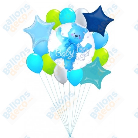 Ballons Ourson Bulle Garçon en Grappe, Décoration ballon Naissance garçon, baby shower.