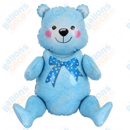 Ballon Ourson Bleu Naissance Air 4D, décoration ballon naissance d'enfant.