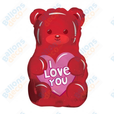 Ballon Ourson Rouge I Love You Bonbon, Décoration Ballons St-Valentin.