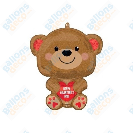 Ballon Ourson Marron Mignon Happy Valentine's Day, décoration ballon D'amour.