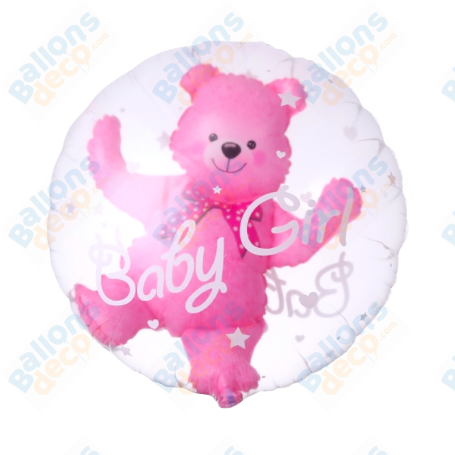 Ballon Bubbles Double Ourson Rose, Décoration ballon naissance fille, baby Shower.