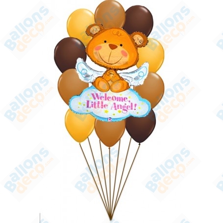 Ballons Ourson Angel En Grappe, décoration ballon naissance.
