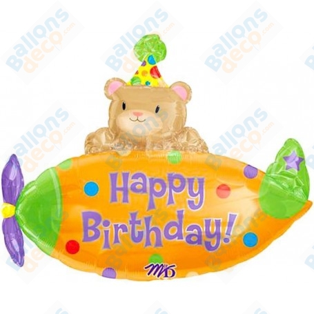 Ballon Avion Happy Birthday Ourson, Décoration ballons Anniversaire.