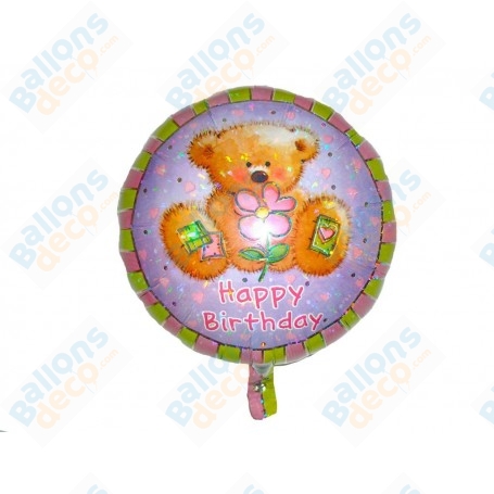 Ballon Rond Ourson Happy Birthday, Décoration ballon anniversaire.