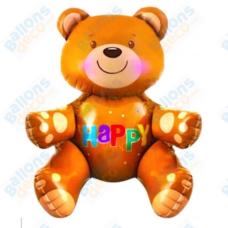 Ballon Ourson 3D Happy, décoration ballon anniversaire.