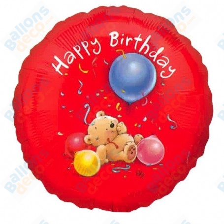 Ballon Ourson Happy Birthday Rouge, décoration ballon anniversaire.