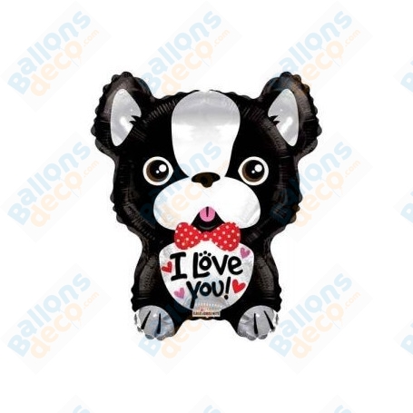 Ballon Chien Bouledogue Français Love, décorations ballons animaux et St-Valentin.