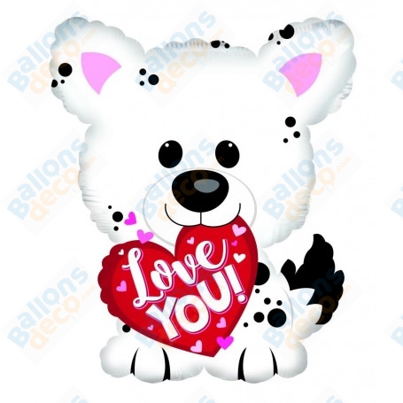 Ballon Chien Blanc Coeur Love, décoration ballon St-Valentin.