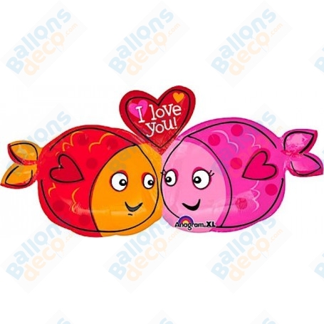 Ballon Deux Poissons Amoureux, décoration ballon Saint Valentin, Décoration vitrine.