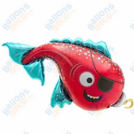 Ballon Poisson Pirate Rouge, décoration ballon anniversaire avec des pirates.