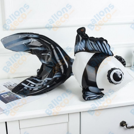 Ballon Poisson Noir et Blanc Gros Yeux Air, décoration ballons animaux aquatique de la mer.