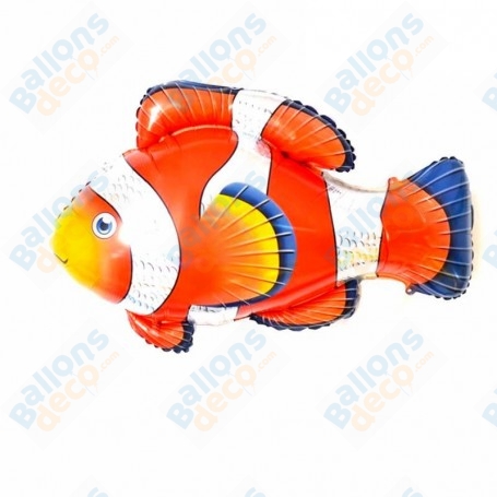 Ballon Poisson Clown Orange et Noir, décoration ballon anniversaire Aquatique.