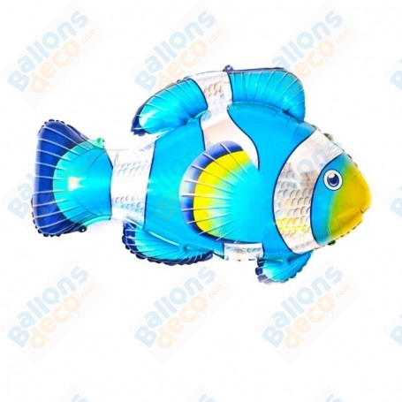 Ballon Poisson Clown Bleu, décoration ballon anniversaire, thème de la mer.