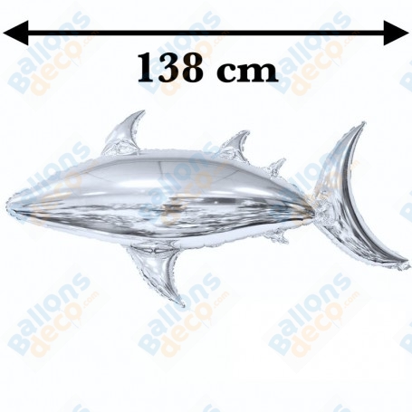 Ballon Requin Argent Géant 138 cm, décorations ballon animaux aquatique.