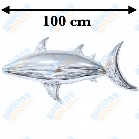 Ballon Requin Argent 100 cm, décoration ballon Animaux marins, Aquatique.