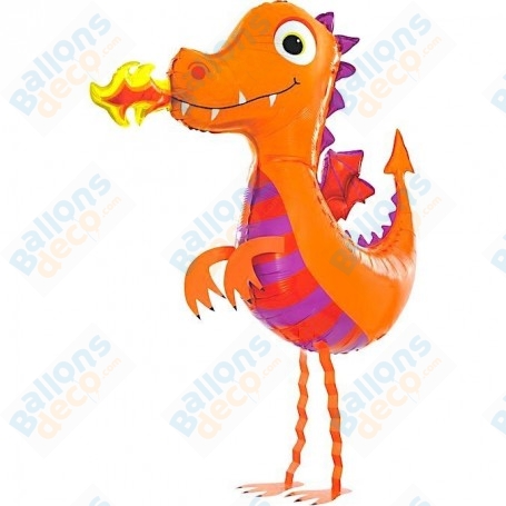 Ballon Dragon Orange avec une Flamme Marcheur, décoration ballon anniversaire enfant avec des dragons.