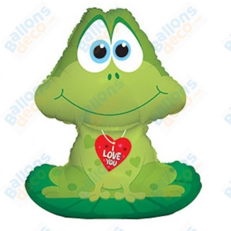 Ballon Grenouille Verte I Love You, décoration ballon St-Valentin, Animaux aquatique, Amour.