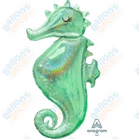 Ballon Hippocampe Vert Holographique Anagram, décoration ballon animaux aquatique, Anniversaire, Mer.