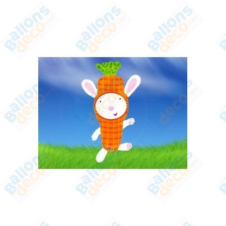 Ballon Lapin avec un costume de Carotte, décoration ballon de Pâques, vitrine de magasin.