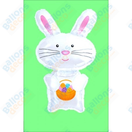 Ballon Lapin Blanc avec un Panier, décoration ballon de Pâques.