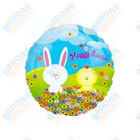 Ballon Rond Lapin et Poussin Jaune, décoration ballons de pâques, Animaux.