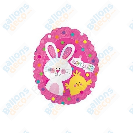 Ballon Oeuf Rose De Pâques Lapin et Poussin, décoration ballon de vitrine magasin.