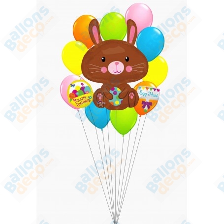 Ballons Lapin Marron Mignon de Pâques en grappe, décoration ballons animaux.