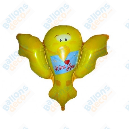 Ballon Oiseaux Jaune With Love, décoration ballon Anniversaire ou D'amour.