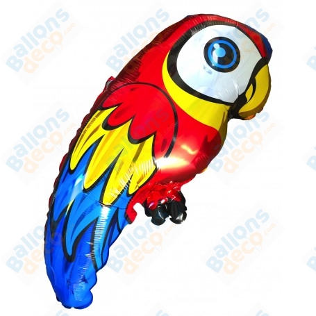 Ballon Perroquet Rouge, bleu et jaune, animaux tropicaux, décoration ballon.
