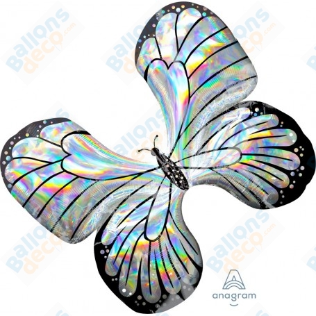 Ballon Papillon Argent Holographique Anagram, décoration ballon Vitrine e magasin, Anniversaire, Soirée Discothèque.