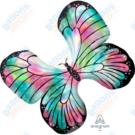 Ballon Papillon Multicolore Holographique Anagram, décoration ballon anniversaire, vitrine, Baby Shower.