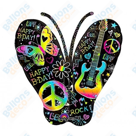 Ballon Papillon Peace And Love Happy Birthday, décoration ballon anniversaire, Amour dans le monde.