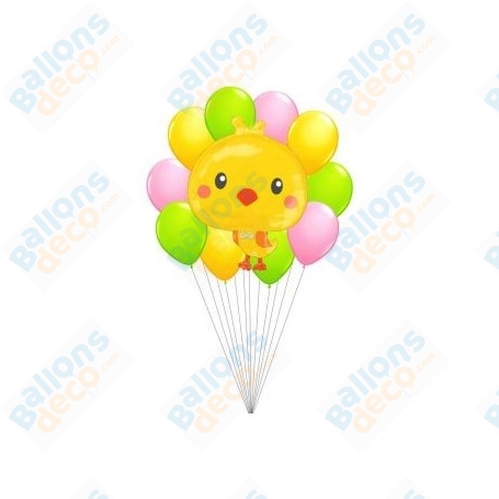 Ballons Poussin Jaune en Grappe de Pâques Anagram, décoration ballons Animaux de la ferme.