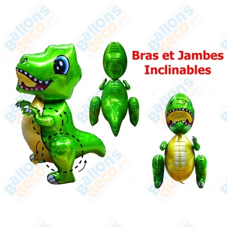 Ballon Dinosaure Vert en Mouvement, décoration ballon anniversaire, Animaux de la préhistoire.