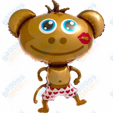 Ballon Singe Marron Gros Bisou, décoration ballon pour la St-Valentin, Décoration de vitrine magasin.