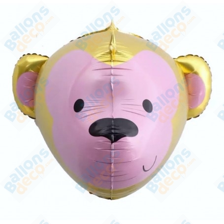 Ballon Tête de Singe de couleur Or 3D, décoration ballon anniversaire avec des animaux de la jungle.
