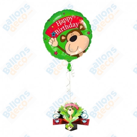 Ballon Singe Happy Birthday + Carte D'anniversaire, décoration ballon originale d'anniversaire, Animaux de la jungle.