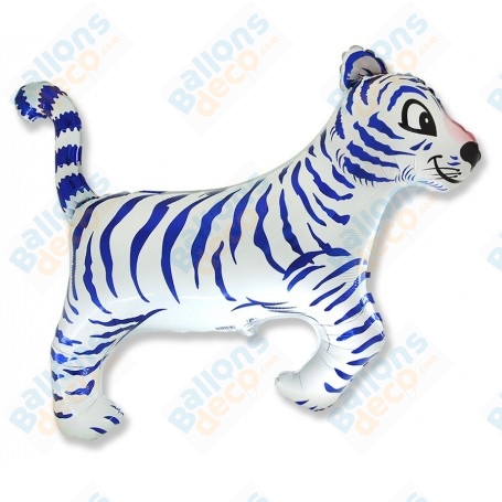 Ballon Tigre Blanc avec des Rayures Bleues, décoration ballon Anniversaire, Animaux de la jungle.