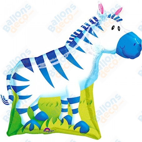 Ballon Zèbre Bleu et Blanc Anagram, décoration ballon anniversaire, animaux safari.